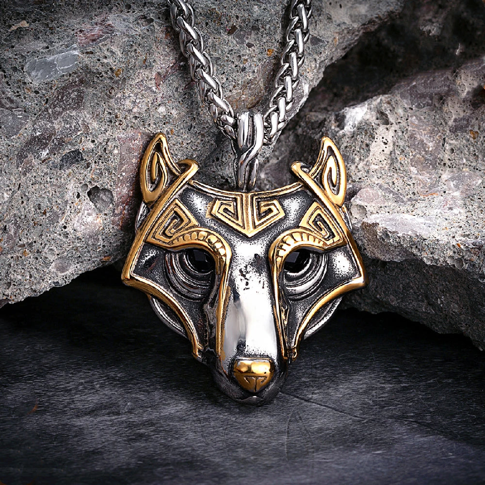 Punk Vikings Celtic Wolf Necklaces Mens Norse Mythology Odin Rune Stainless Steel Animal Pendant Amulet Never Fade Male Jewelry