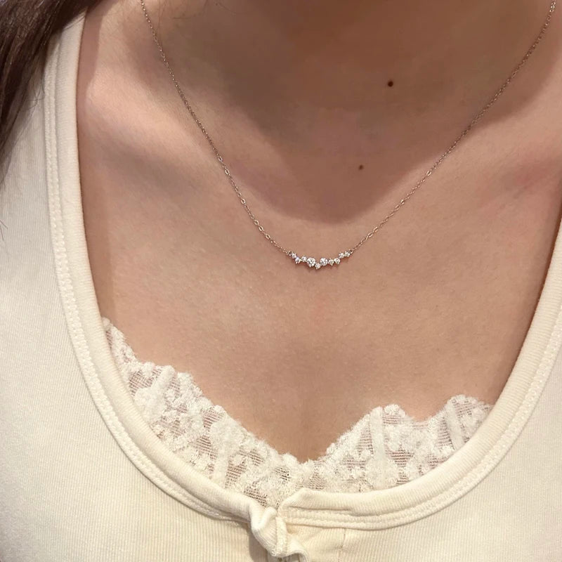 925 Sterling Silver 18k Gold Plated Necklace Moon Sparkling Zircon Clavicle Choker for Women Wedding Fine Jewelry Collares