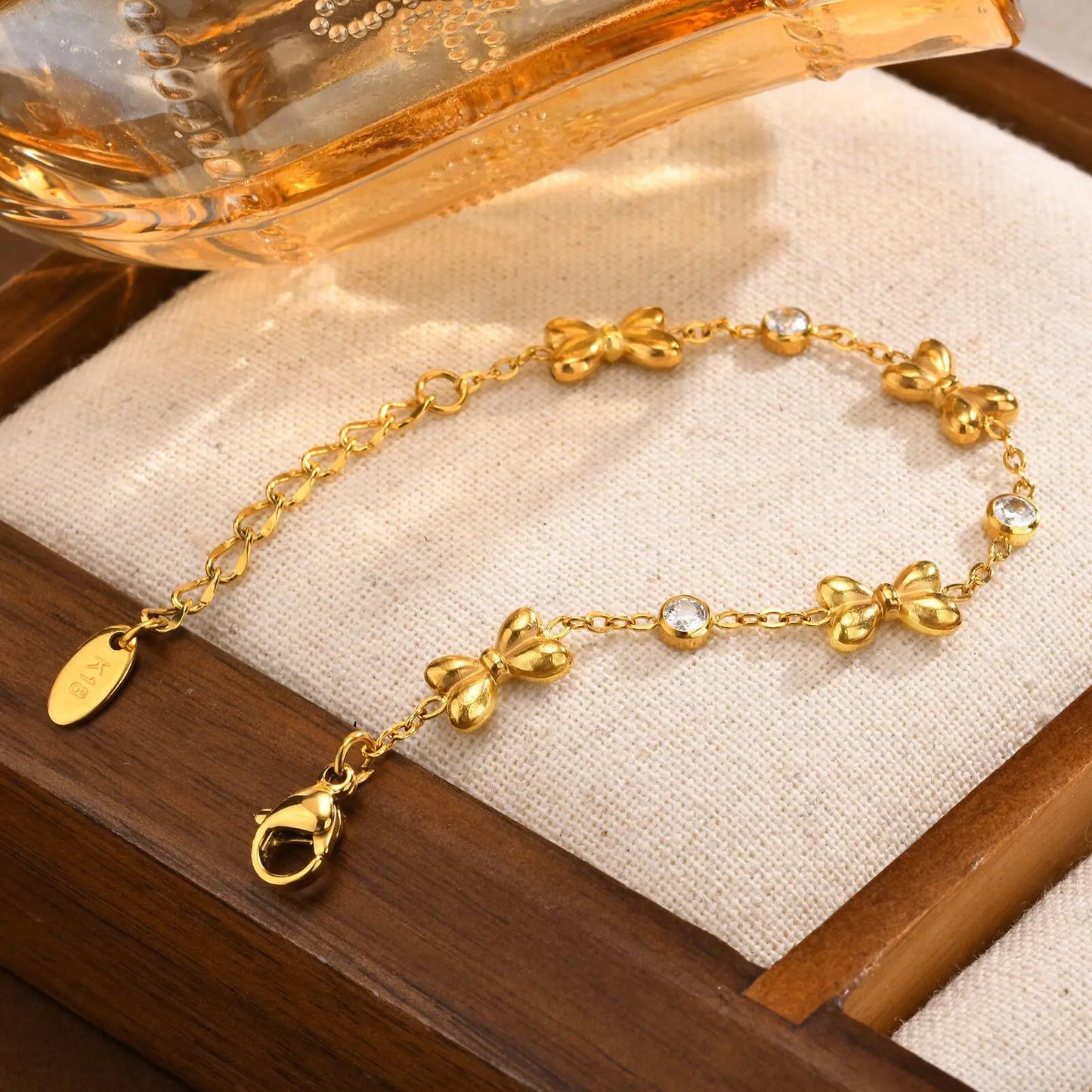 Vnox Stainless Steel Children's Bracelet For Baby Girls,Cubic Zirconia Inlay With Bow Element Chain,Cute Style Jewelry Daily