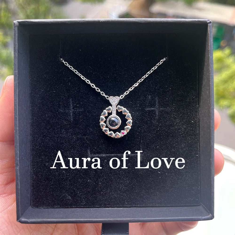 Custom Photo Projection Necklace Stainless Steel Chain Heart Flower Start Pendant DIY Picture Inside Couple Family Necklace