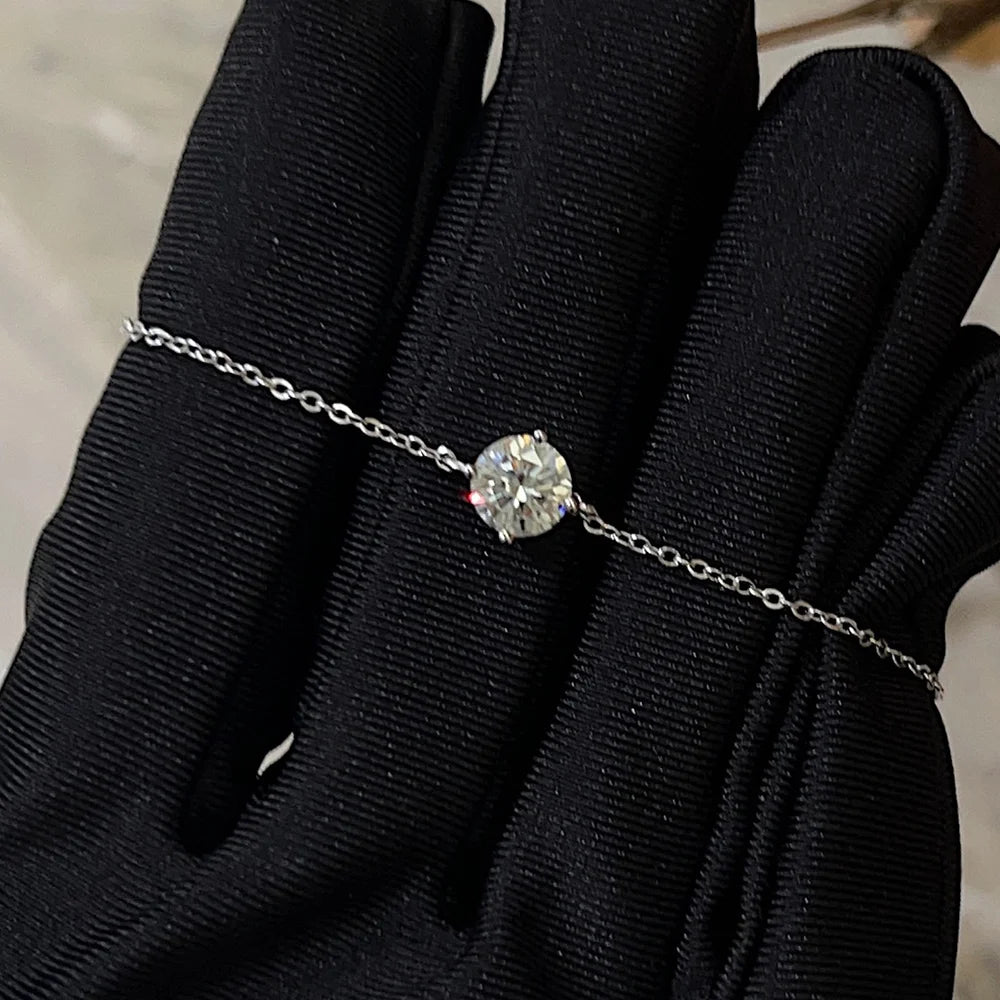 Certified 1CT Moissanite Bracelet for Women Real S925 Silver Classic Round Lab Diamond Charm Hand Chain Adjustable Jewelry Gifts
