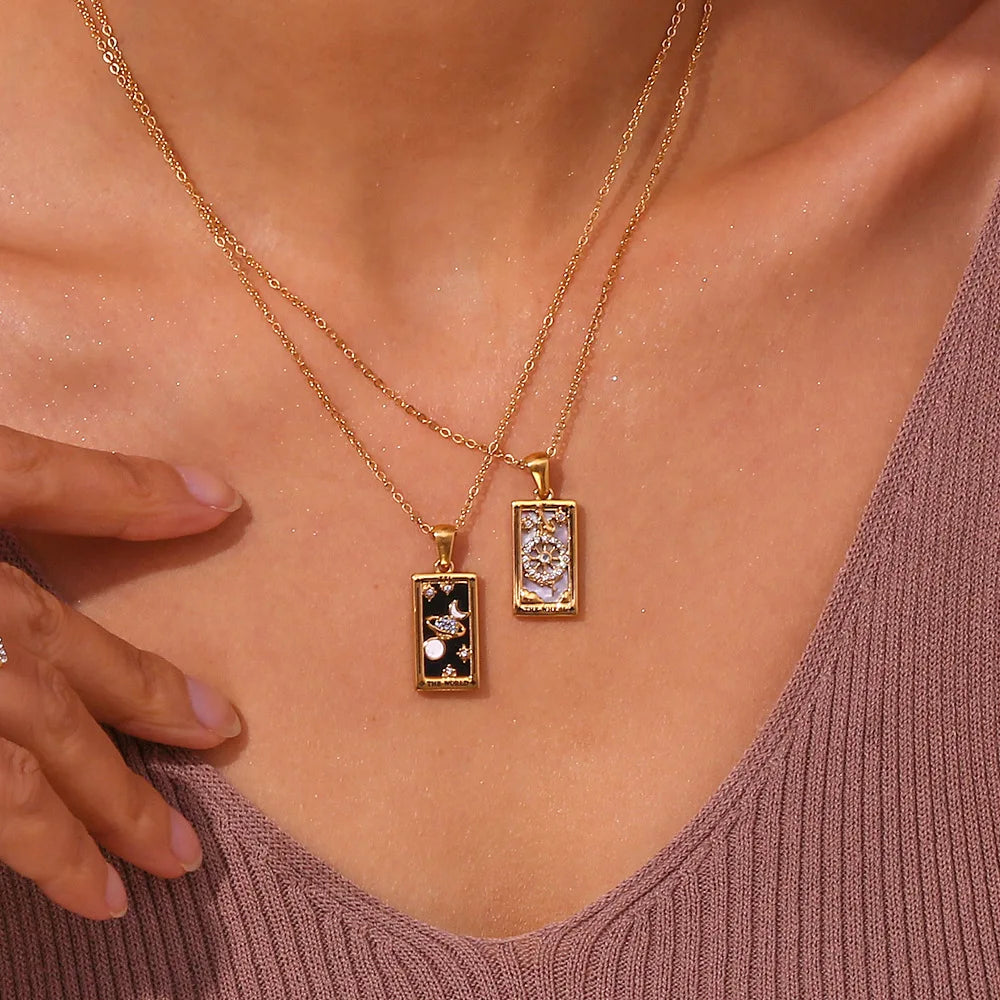 Gold Color Necklace for Women Zircon Christmas Jewelry Colorful Geometric Meaningful Sun Lover Stainless Steel Tarot Necklaces