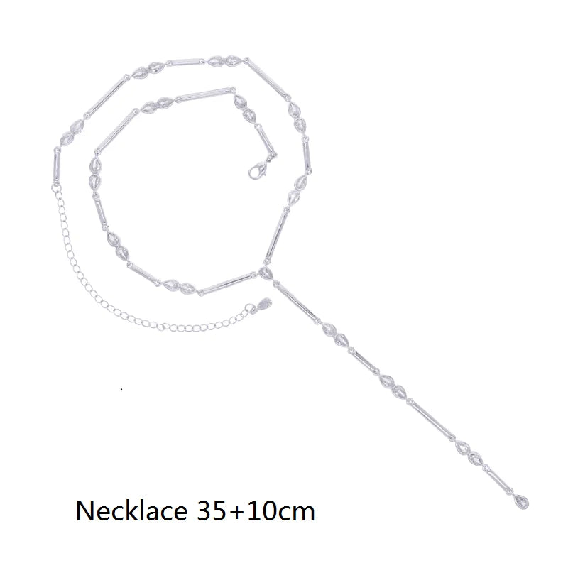 Gold Color Geometric Various Shaped Bezel CZ Plain Bar Charm Double Layer Sexy Fashion Women Hand Chain Bracelets