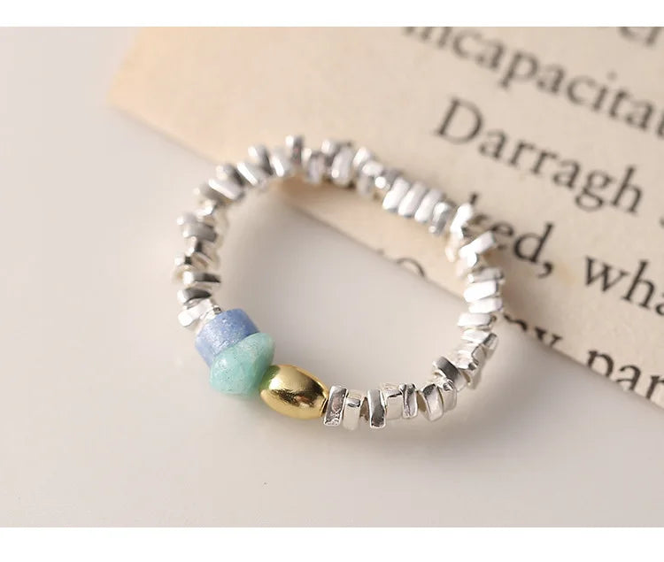 925 Sterling Silver plated Liquid Lava Hetian Jade Bamboo Ring for Women Girl Gift Irregular Vintage Jewelry Dropshipping