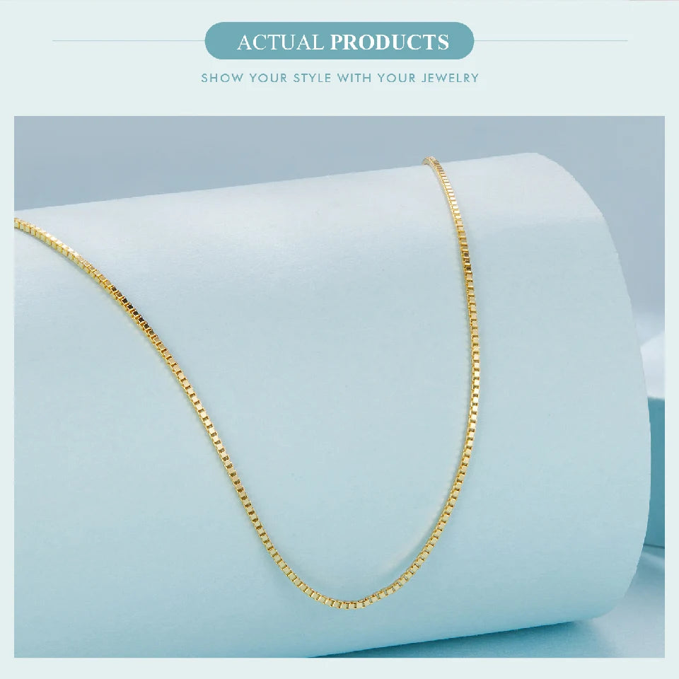 BAMOER Solid Gold Over 925 Sterling Silver Chain Necklace for Women Teens DIY, 0.8mm Box Chain Super Thin & Strong Basic Chain