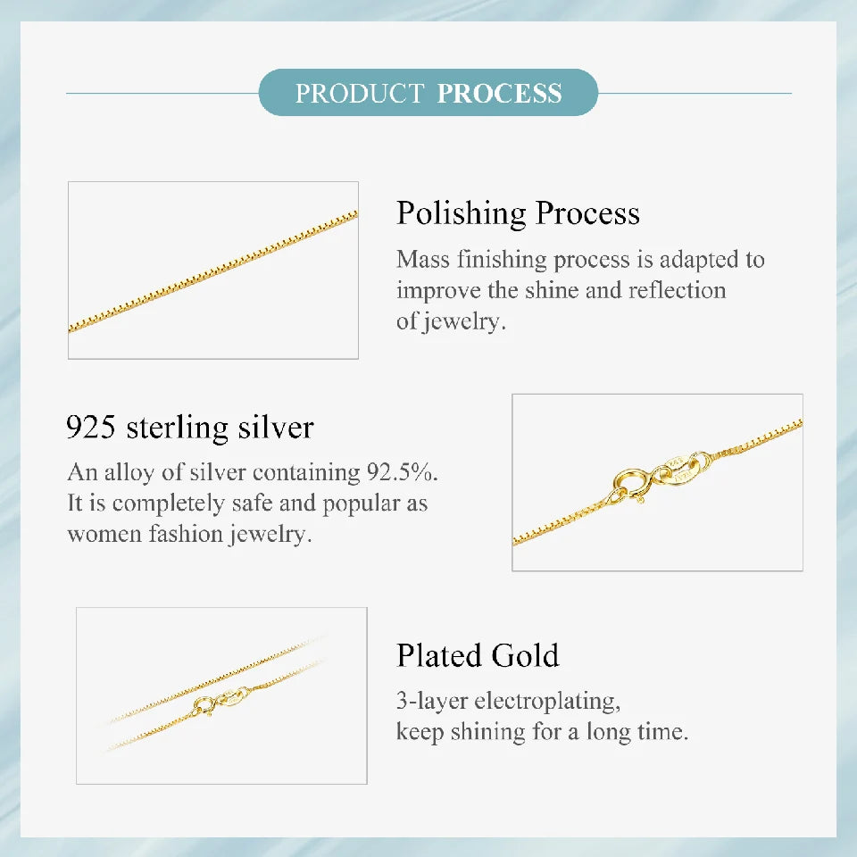 BAMOER Solid Gold Over 925 Sterling Silver Chain Necklace for Women Teens DIY, 0.8mm Box Chain Super Thin & Strong Basic Chain