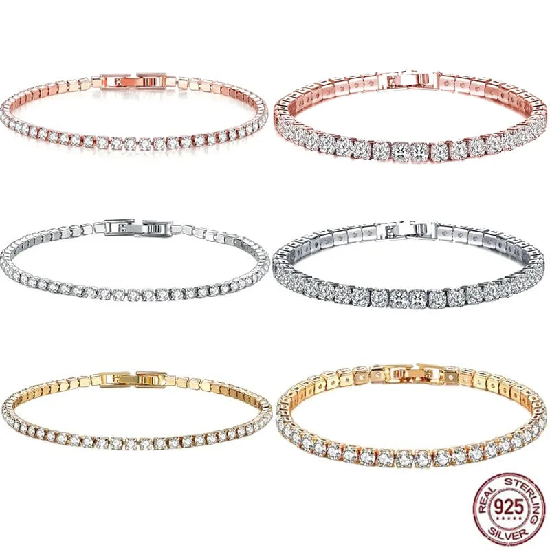 New 925 Pure Silver Rose Gold Bracelet Shining Classic Hip Hop Crystal Tennis Bracelet Women's Jewelry Fashion Wedding Gift