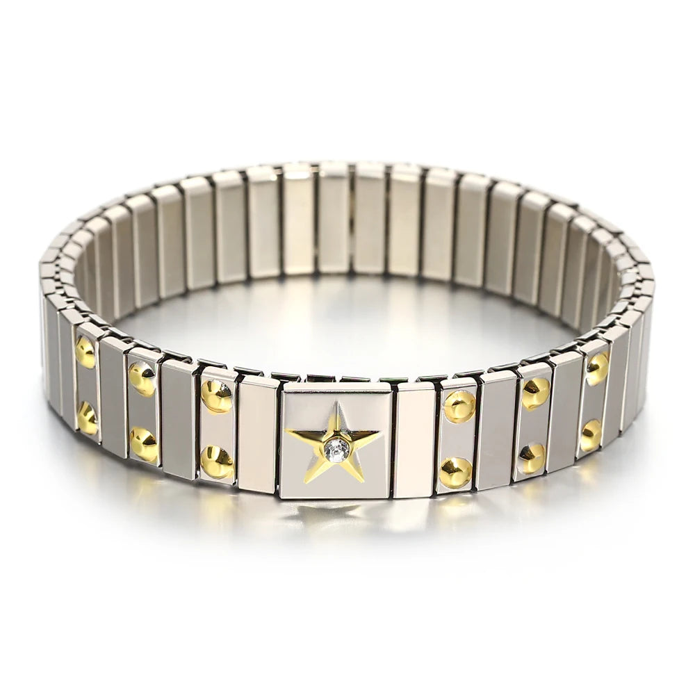 Freetry 18K Gold Plated Stainless Steel Adjustable Bracelet Fashion Elastic Metal Bracelet Trendy Jewelry Accessories Official