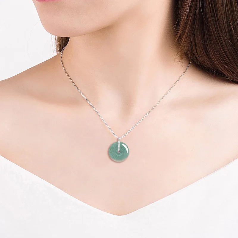 Natural A-Grade Jade Green Small Peace Of Mind Pendant S925 Silver Inlaid Ice Jade Pendant Necklace