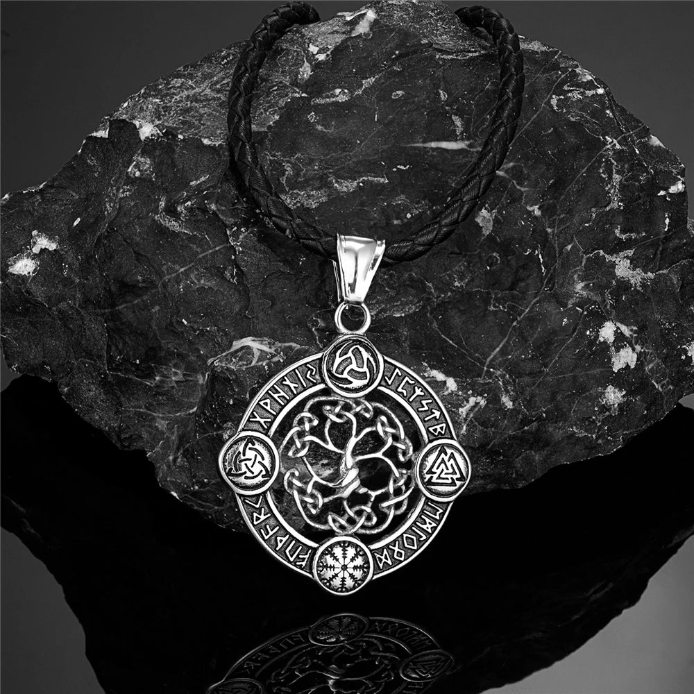 Never Fade Norse Rune Life Tree Necklace Men Gold Color Stainless Steel Pendant Valknut Trinity Male Lucky Amulet Viking Jewelry