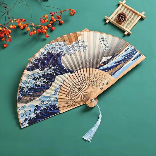 Vinatge Wave Fan Portable Folding Fan Pocket Fan For Wedding Party Decoration Dancing Performances Gifts