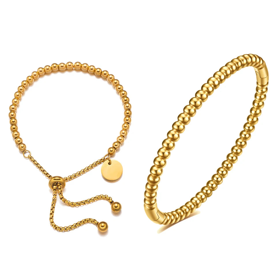 ZAKOL Stainless Steel Golden Bead Bracelet for Women Fashion Adjustable Chain Bracelets Daily Party Jewelry