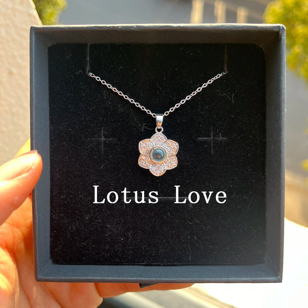 Valentine's Day Gift Custom Photo Projection Necklace DIY Picture Inside Titanium Steel Chain Couple Necklace Women Men Jewelry