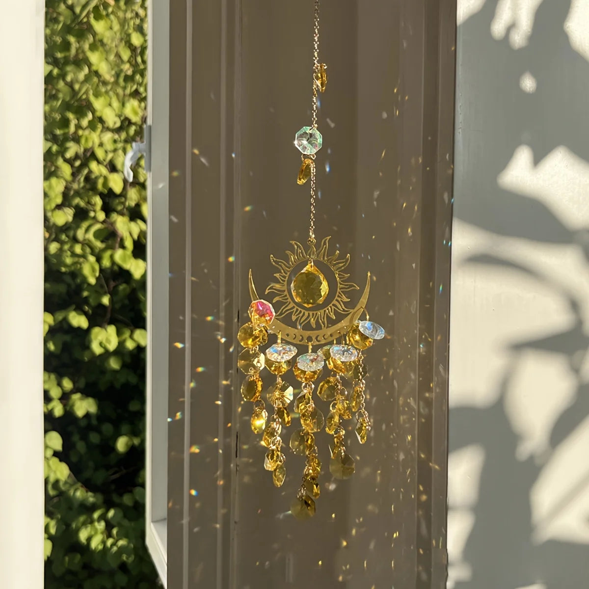 1pc garden set light ornaments flame moon sun crystal sun catcher wind chime hanging decorations hanging ornaments