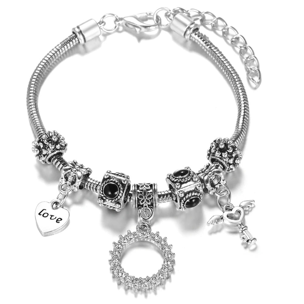 Multi Style Rhinestone 6 Color Beaded Bangle Lobster Buckle Adjustable Snake Chain Elephant Bracelet Pendant Woman Jewelry Gift