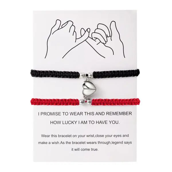 2 PCS Simple Lucky Red Rope Braided Bracelet for Women Men Romantic Heart Magnetic Couple Matching Bracelets Friendship Jewelry