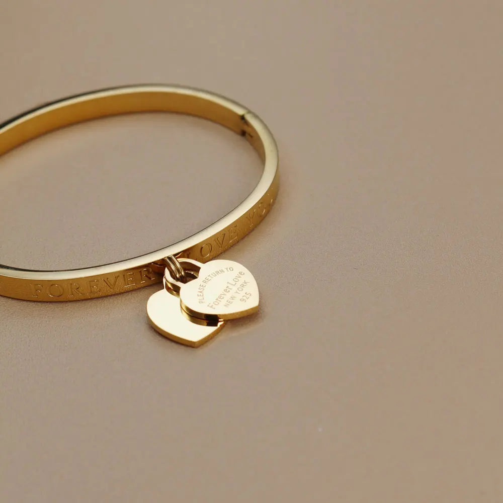 XB999 Hot Classic Stainless Steel Gold Color Bracelets & Bangles Wholesale Jewelry Fine Double Peach Heart Love Bracelets Female