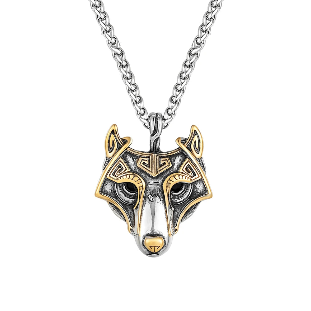 Punk Vikings Celtic Wolf Necklaces Mens Norse Mythology Odin Rune Stainless Steel Animal Pendant Amulet Never Fade Male Jewelry