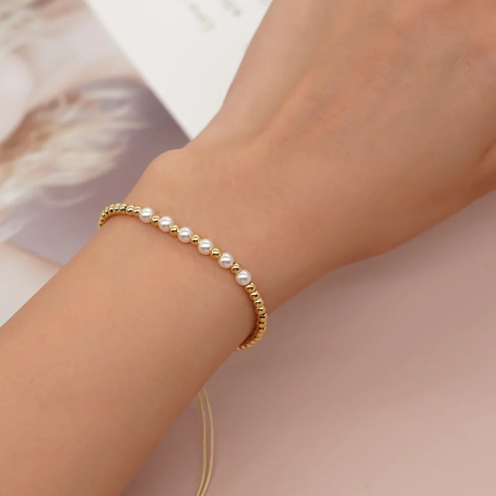 Gold Plated Beaded Surfer Bracelets Natural Pearl Charm Bracelet Handmade Fashion Summer Jewelry for Women Teen Girl Gift