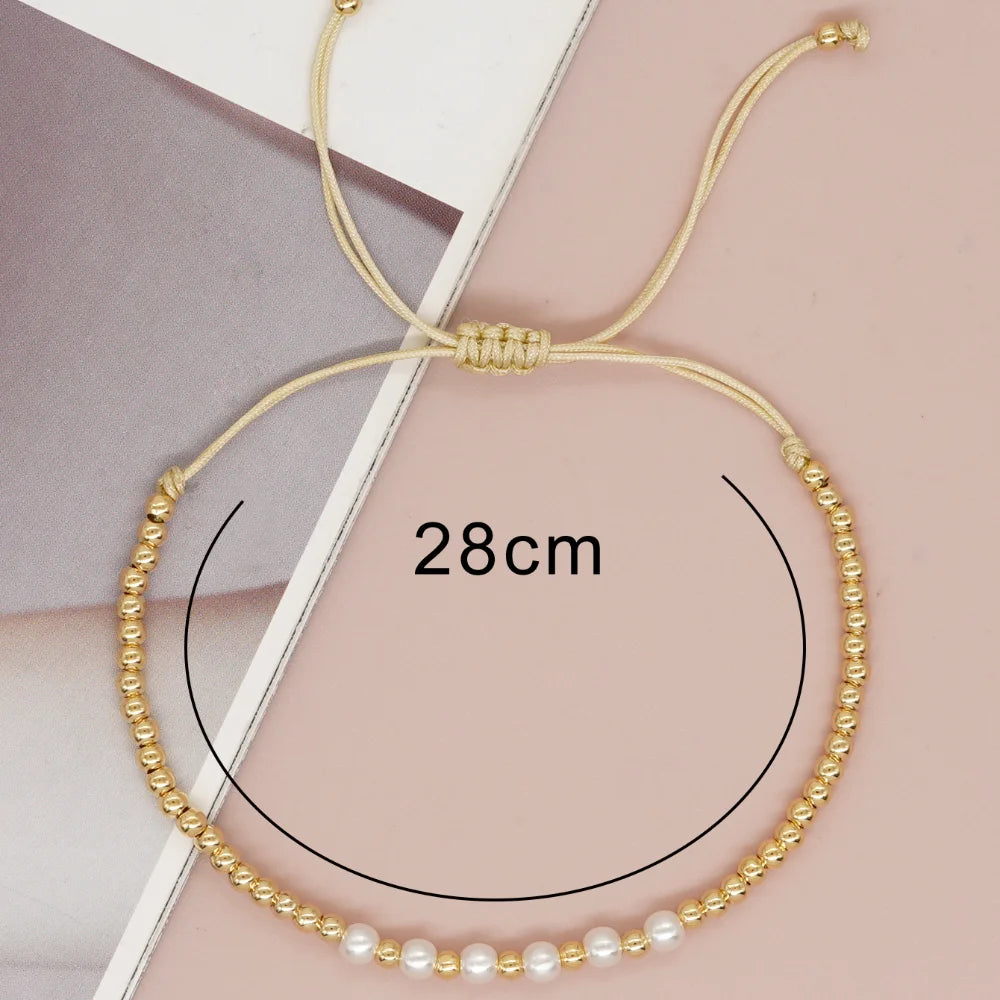 Gold Plated Beaded Surfer Bracelets Natural Pearl Charm Bracelet Handmade Fashion Summer Jewelry for Women Teen Girl Gift