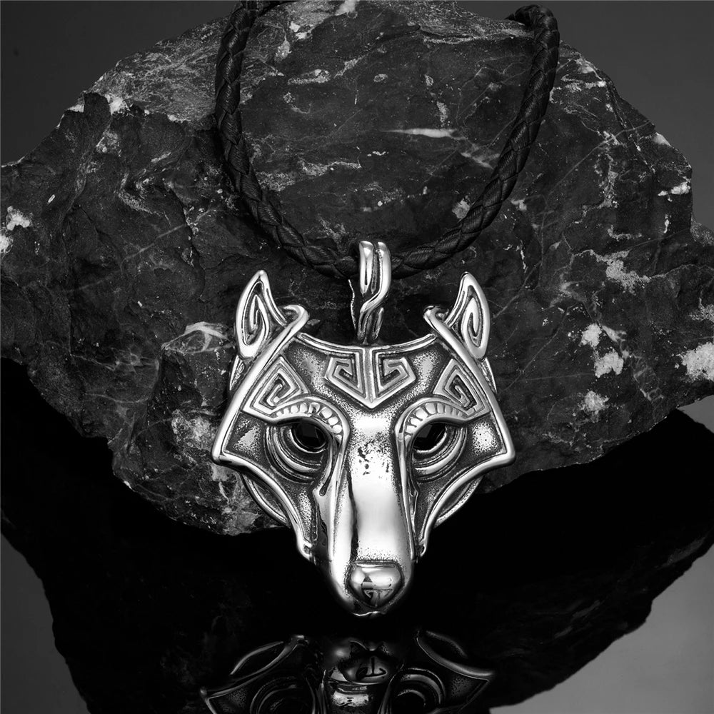 Punk Vikings Celtic Wolf Necklaces Mens Norse Mythology Odin Rune Stainless Steel Animal Pendant Amulet Never Fade Male Jewelry