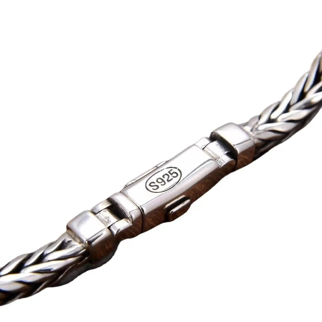 100% S925 Sterling Silver Handmade Woven Retro Domineering Style Personality Keel Man Woman Pure S925 Silver Bracelet Jewelry