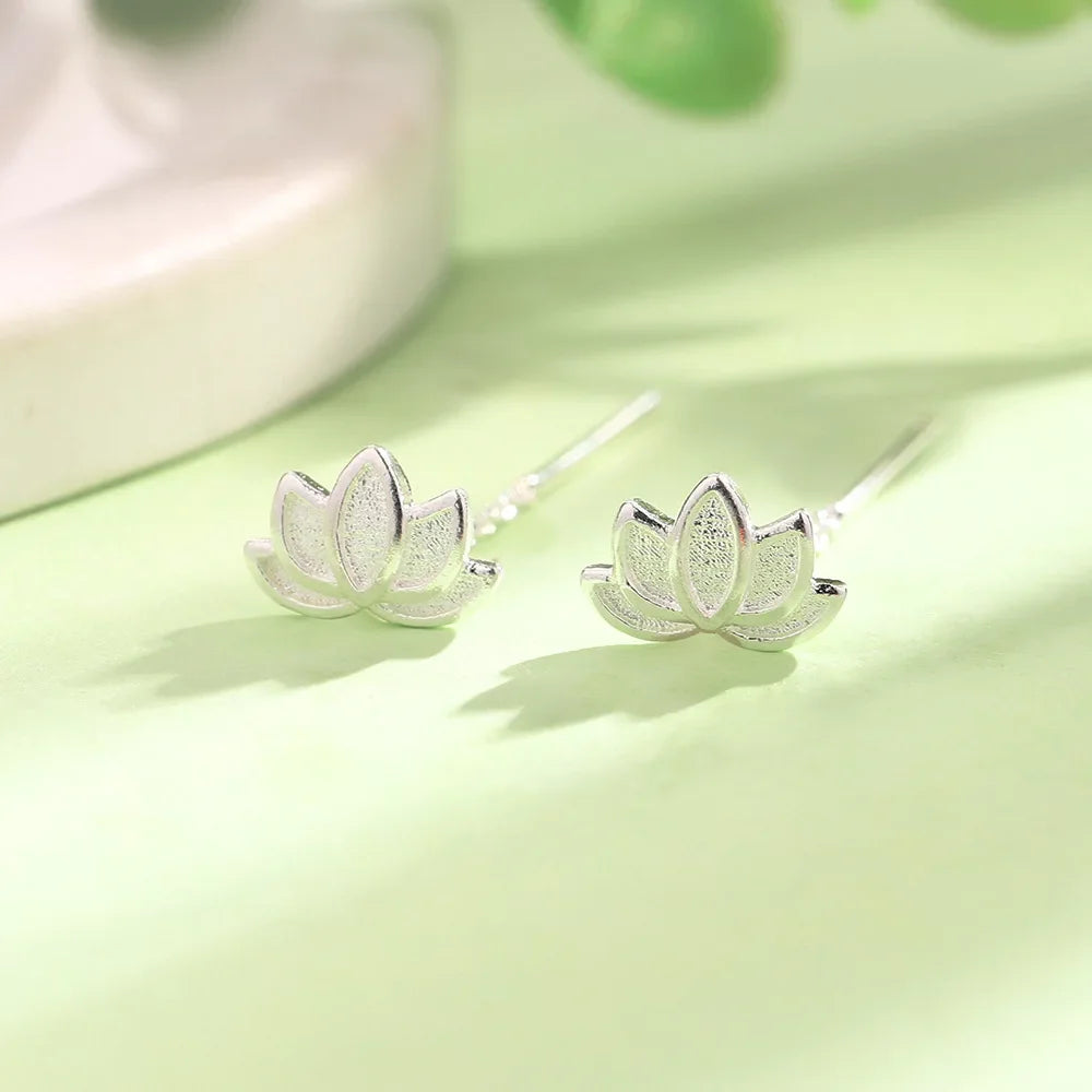 Real 925 Sterling Silver Long Cute Lotus Tassels Drop Earrings for Women Plant Fine Jewelry Allergy Minimalist Accessories