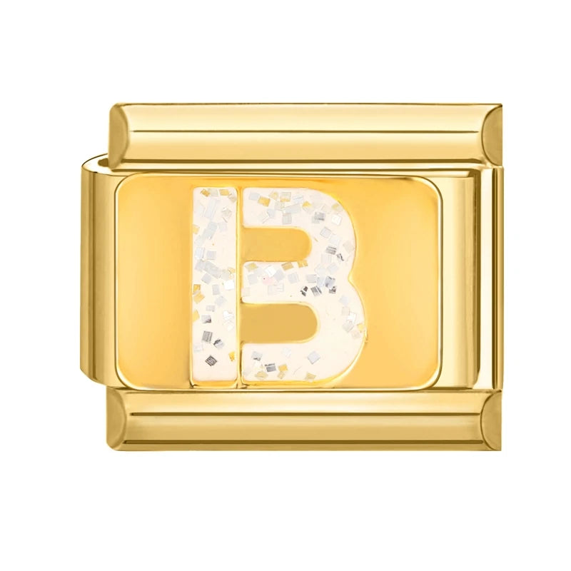 Fashion Golden 26 Letters A-Z Italian Links Charm Beads 9mm Stainless Steel Bracelet Jewelry DIY Hand Making Wholesale