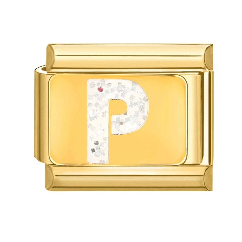 Fashion Golden 26 Letters A-Z Italian Links Charm Beads 9mm Stainless Steel Bracelet Jewelry DIY Hand Making Wholesale