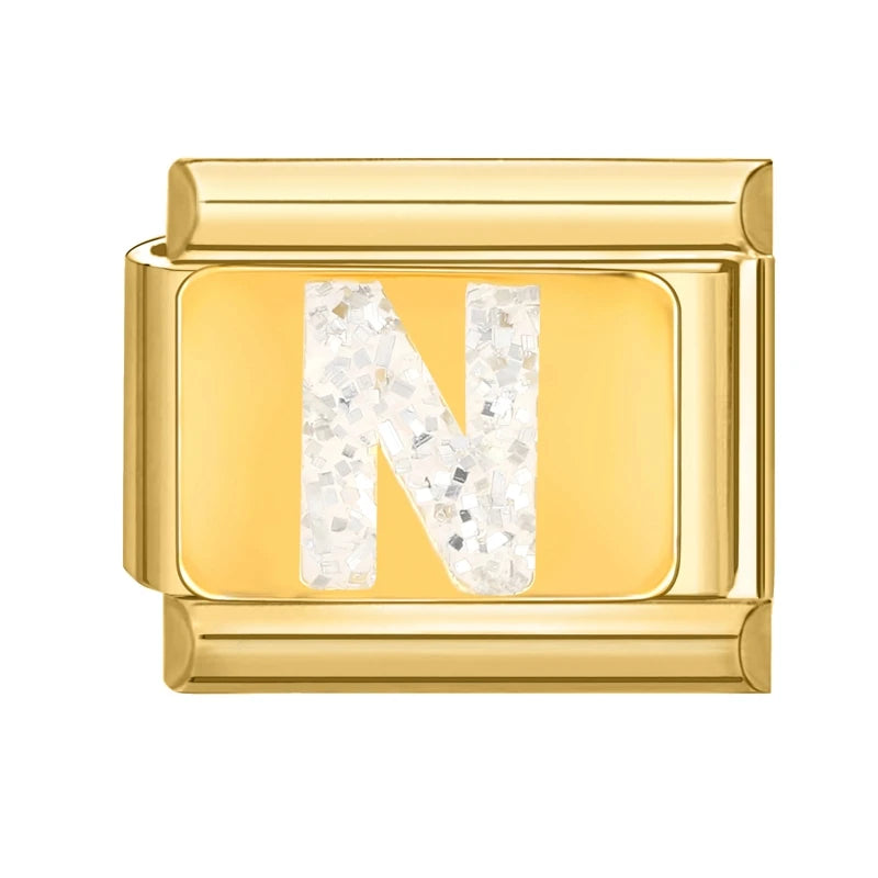 Fashion Golden 26 Letters A-Z Italian Links Charm Beads 9mm Stainless Steel Bracelet Jewelry DIY Hand Making Wholesale