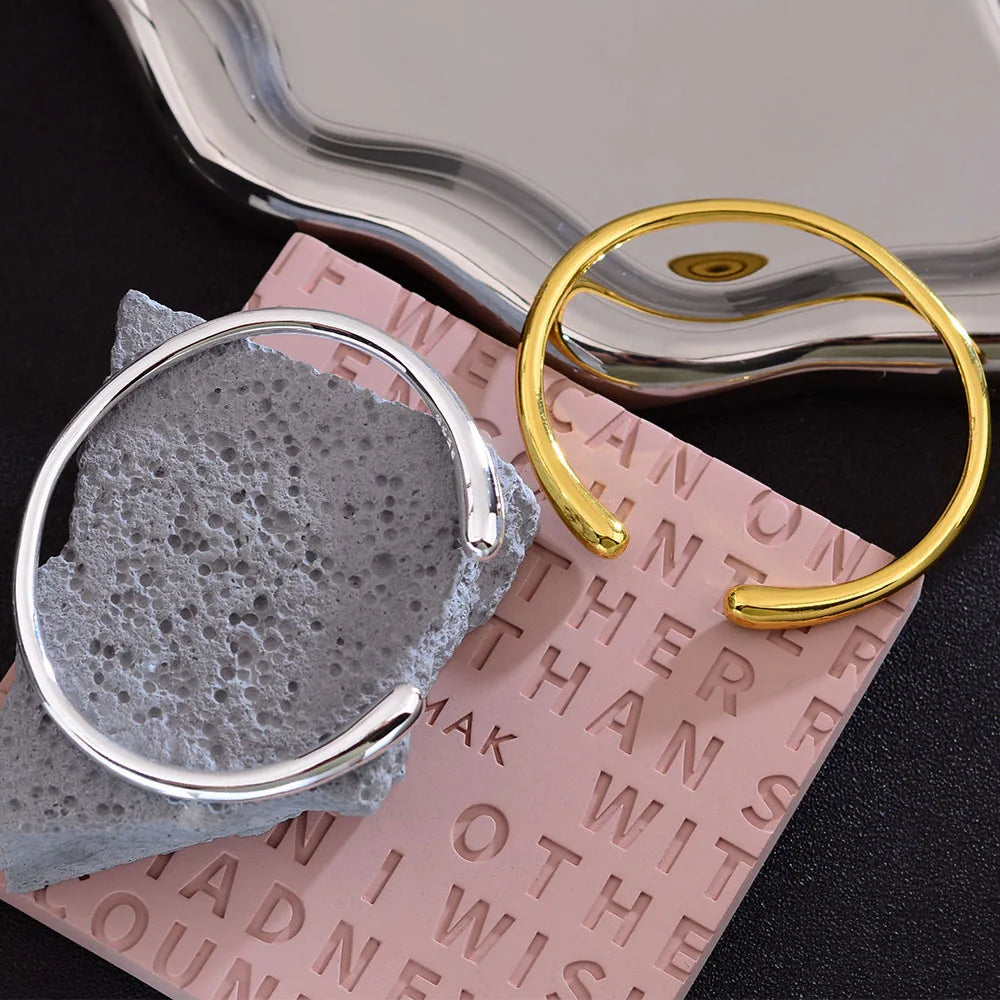 100% Solid 925 Sterling Silver Bracelet for Women Men Vintage Handmade Simple Gold Bracelet Birthday Gift