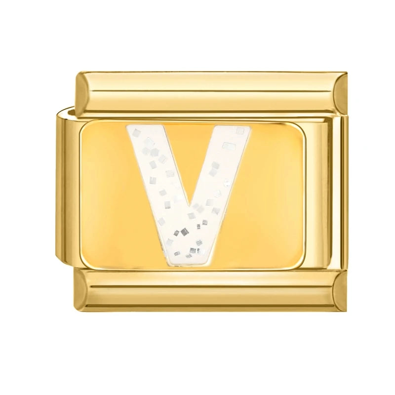 Fashion Golden 26 Letters A-Z Italian Links Charm Beads 9mm Stainless Steel Bracelet Jewelry DIY Hand Making Wholesale