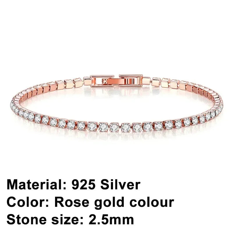 New 925 Pure Silver Rose Gold Bracelet Shining Classic Hip Hop Crystal Tennis Bracelet Women's Jewelry Fashion Wedding Gift