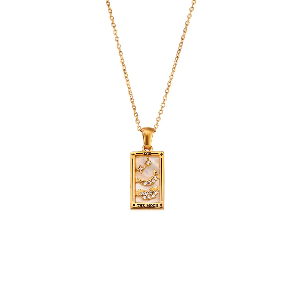 Gold Color Necklace for Women Zircon Christmas Jewelry Colorful Geometric Meaningful Sun Lover Stainless Steel Tarot Necklaces