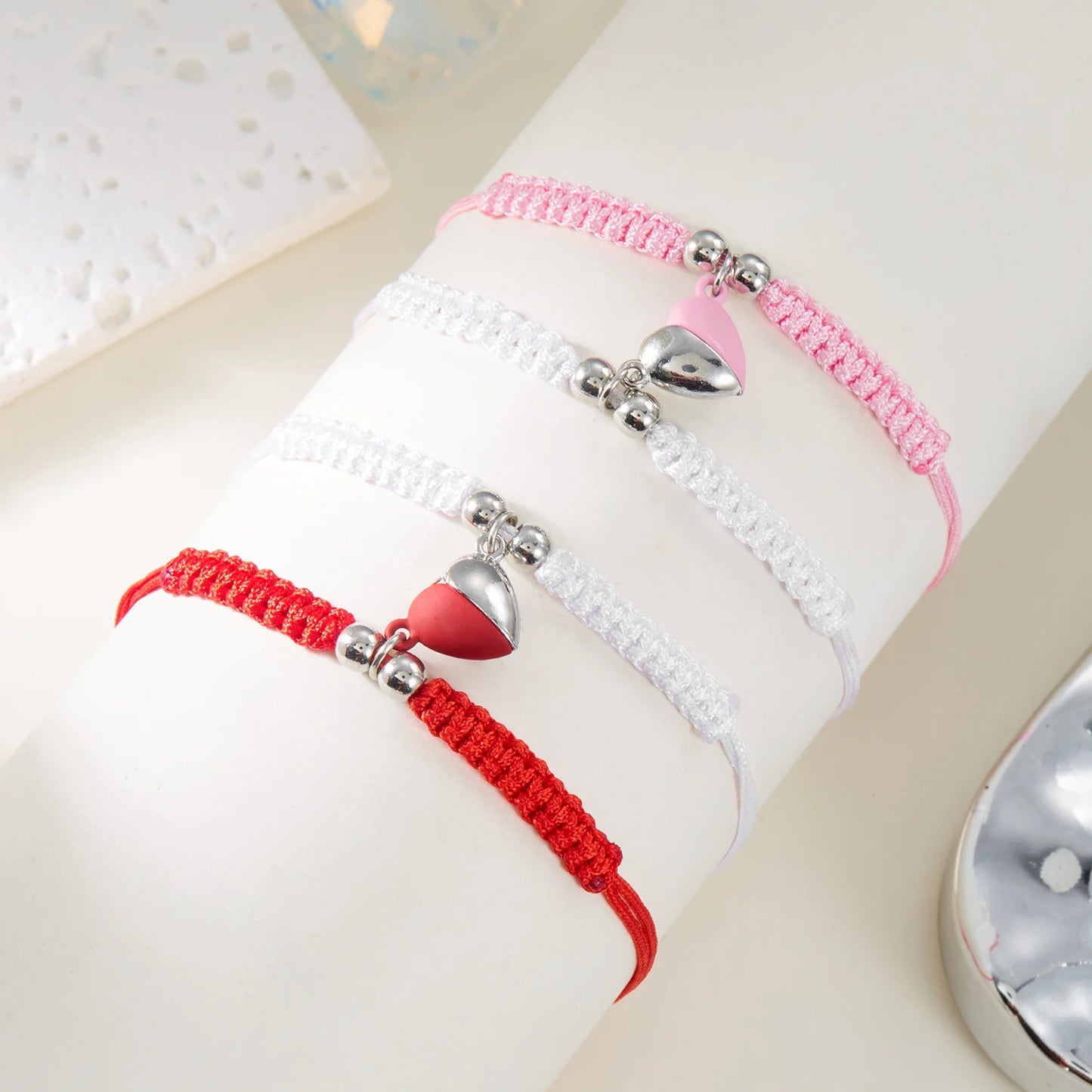 2 PCS Simple Lucky Red Rope Braided Bracelet for Women Men Romantic Heart Magnetic Couple Matching Bracelets Friendship Jewelry