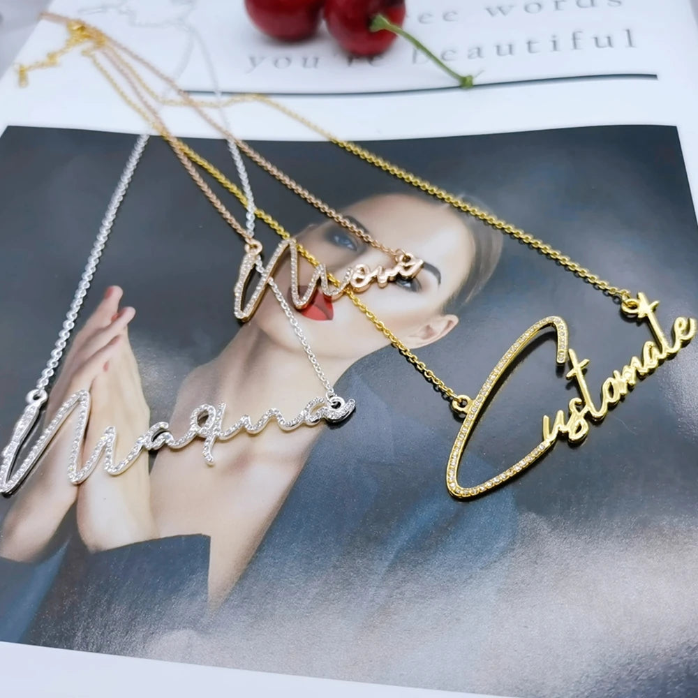 Duoying Zirconia Initial Letters Necklaces Women Personalized Necklace with Names Crystal Pendant Necklace Mom Gift