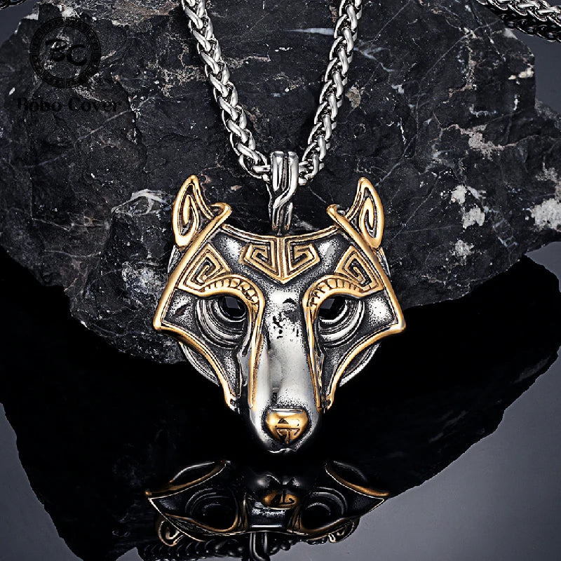 Punk Vikings Celtic Wolf Necklaces Mens Norse Mythology Odin Rune Stainless Steel Animal Pendant Amulet Never Fade Male Jewelry