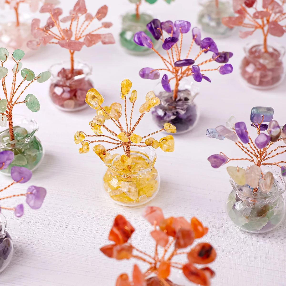 1PC Natural Crystal Macadam Small Tree Reiki Healing Feng Shui Crystal Tree Artificial Bonsai Tabletop Ornaments