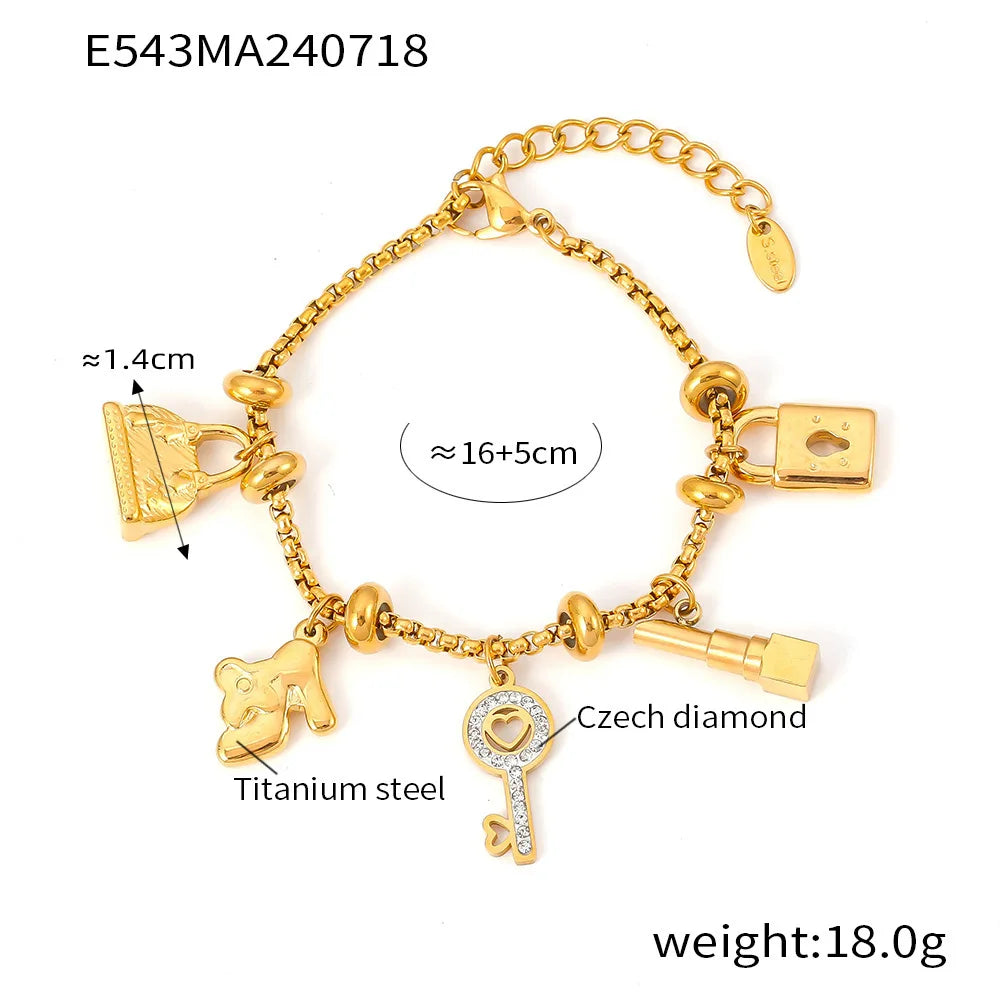 316L Stainless Steel Heart Charm Bracelets For Women 18k Gold Plated Various Pendants With Shining Zircon Women's Hand Bracelet