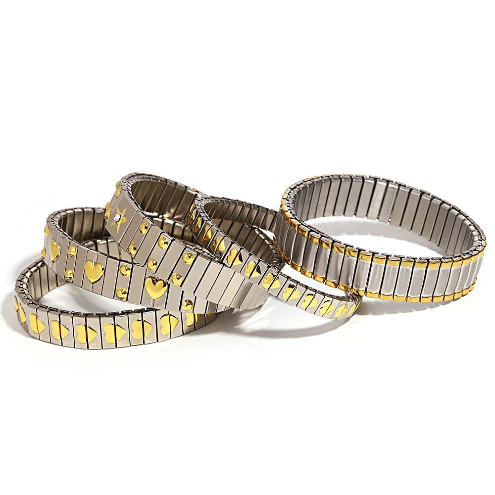 Freetry 18K Gold Plated Stainless Steel Adjustable Bracelet Fashion Elastic Metal Bracelet Trendy Jewelry Accessories Official