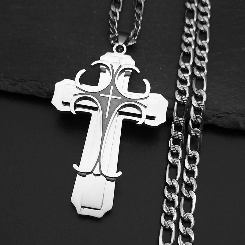 Jesus Cross Crucifix Pendant Necklace for Men Stainless Steel Gold Color Christian Coffee Bean Chain Jewelry croix chrétienne
