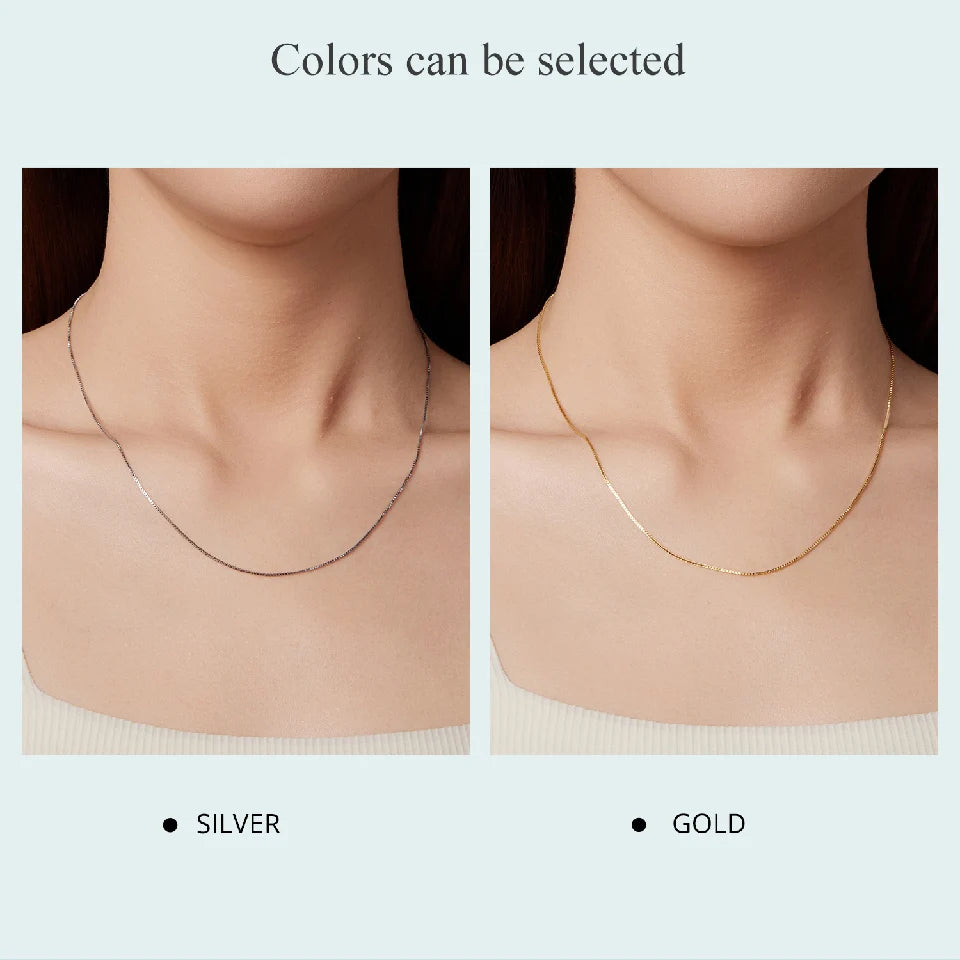 BAMOER Solid Gold Over 925 Sterling Silver Chain Necklace for Women Teens DIY, 0.8mm Box Chain Super Thin & Strong Basic Chain