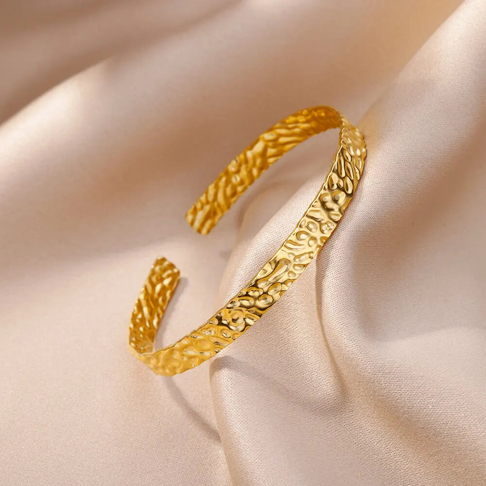 Gold Plated Bangle Bracelet for Women Open Adjustable Stainless Steel Cuff Bracelets Vintage Jewelry free shipping item pulseras
