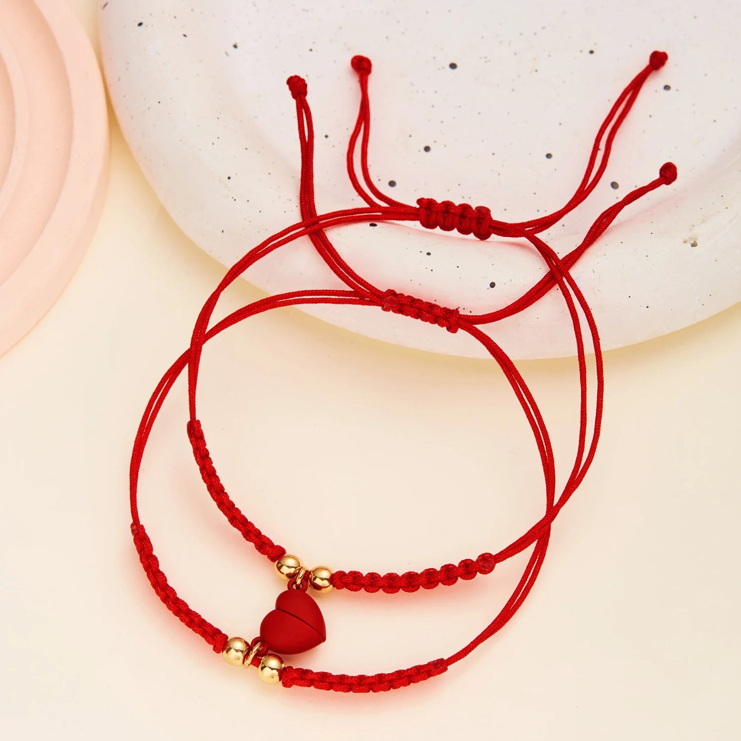 2 PCS Simple Lucky Red Rope Braided Bracelet for Women Men Romantic Heart Magnetic Couple Matching Bracelets Friendship Jewelry