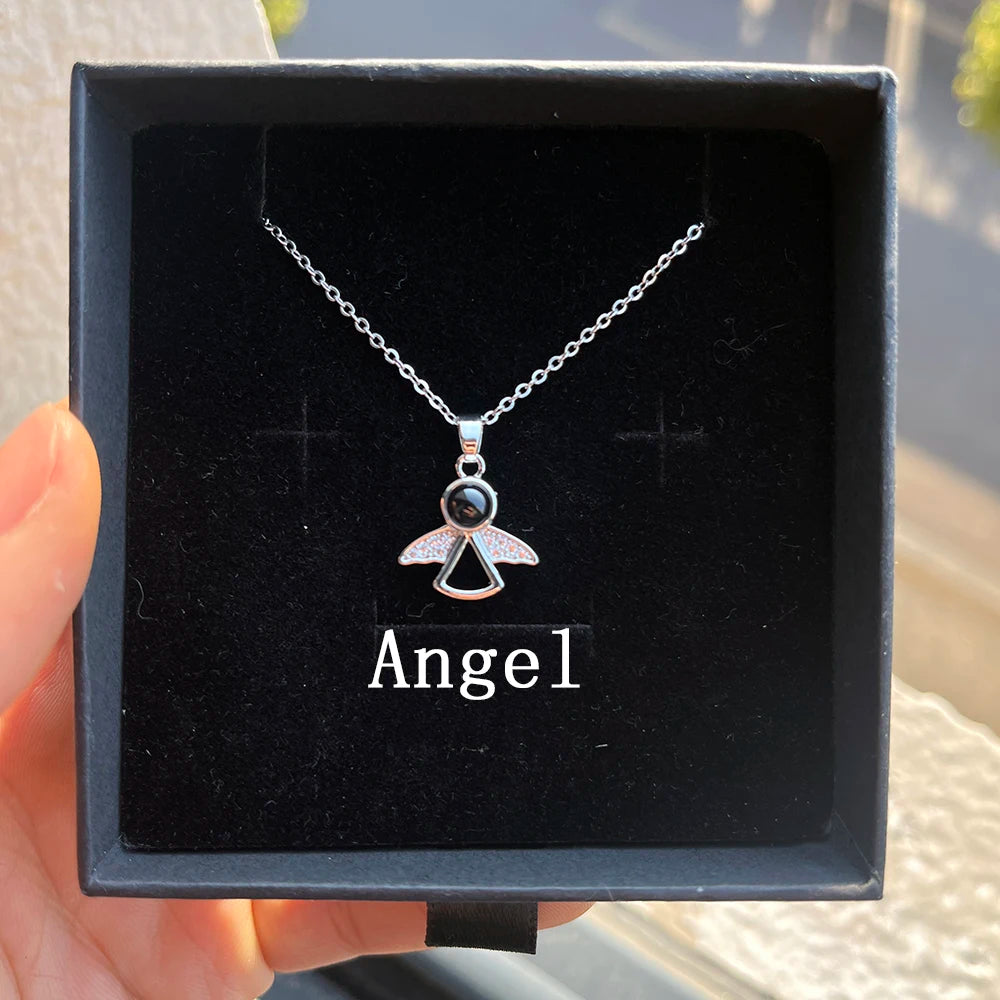 Valentine's Day Gift Custom Photo Projection Necklace DIY Picture Inside Titanium Steel Chain Couple Necklace Women Men Jewelry