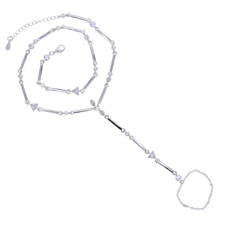 Gold Color Geometric Various Shaped Bezel CZ Plain Bar Charm Double Layer Sexy Fashion Women Hand Chain Bracelets