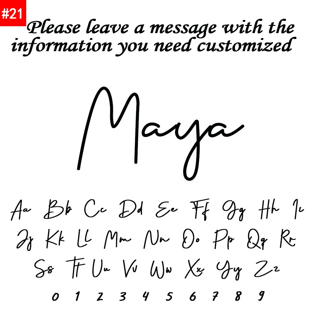 Handwritten name 'Maya' with a list of letters and numbers on a white background.