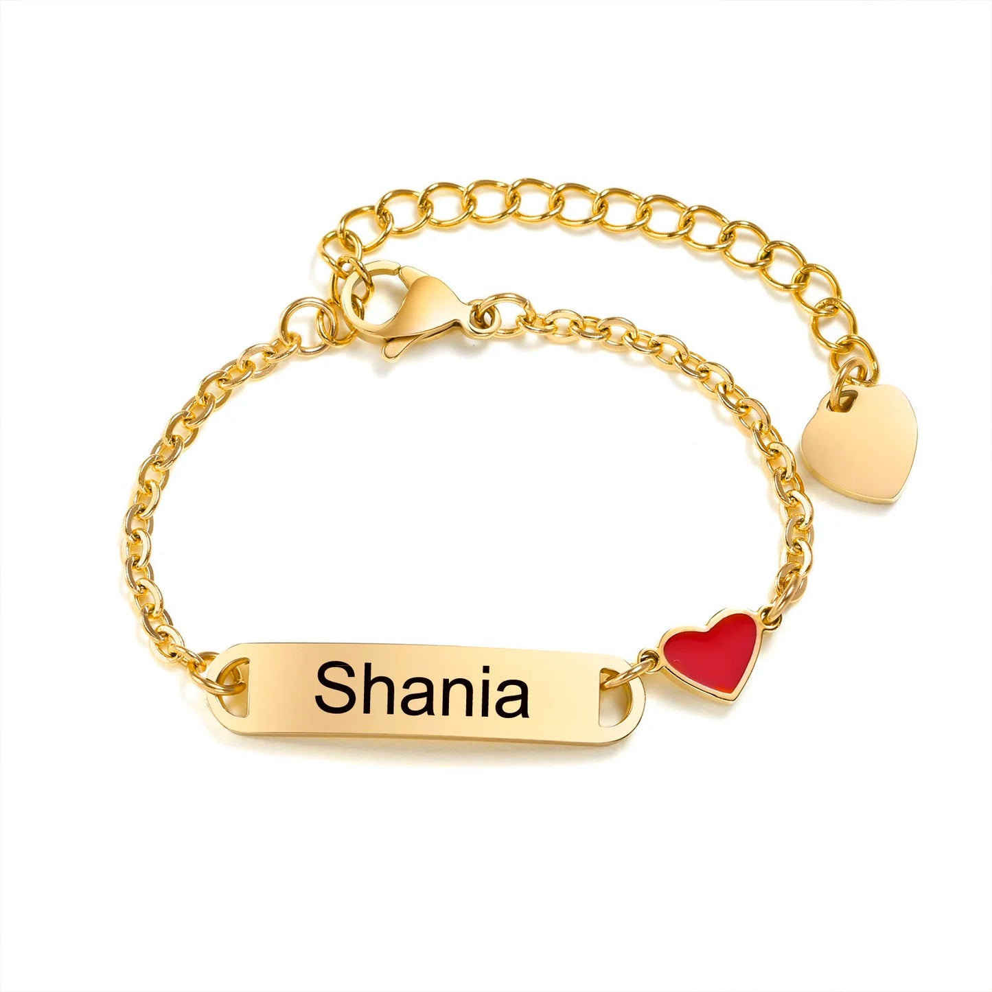 Customized Heart Bracelet for Little Girl Boy, Engravable ID Name Bracelet, Personalized Stainless Steel Chain Birthday Gift