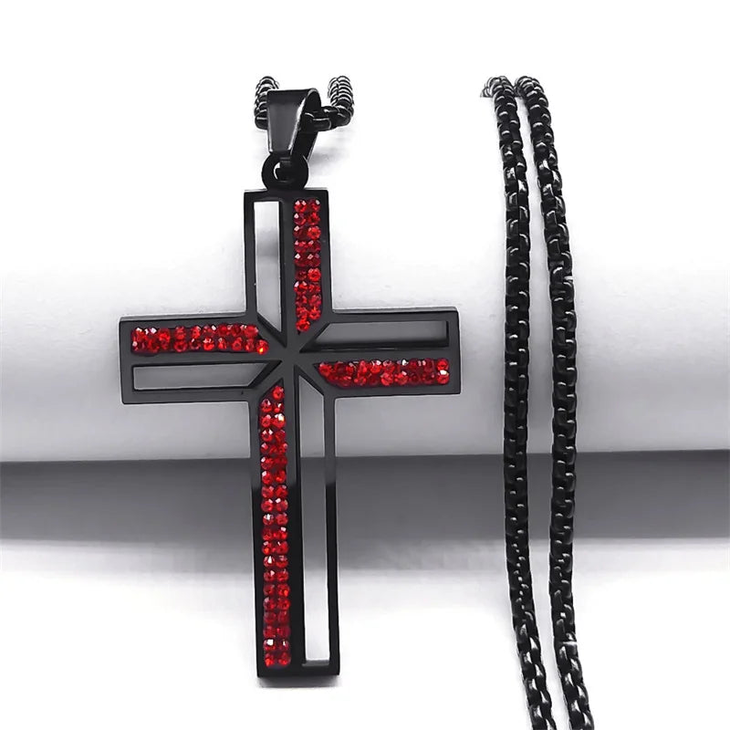 Catholic Crucifix Cross Necklace for Women Men Stainless Steel Christian Religious Male Chain Jewelry colar masculino N4943