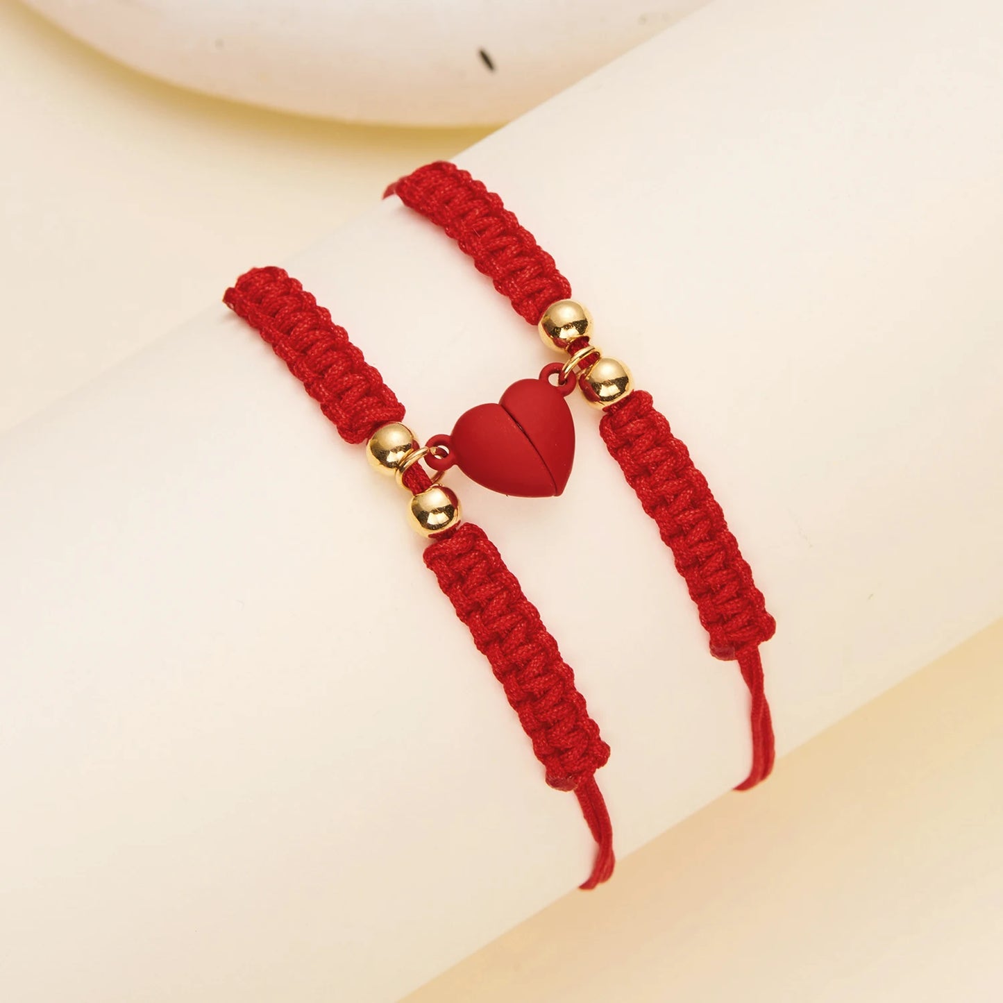 2 PCS Simple Lucky Red Rope Braided Bracelet for Women Men Romantic Heart Magnetic Couple Matching Bracelets Friendship Jewelry